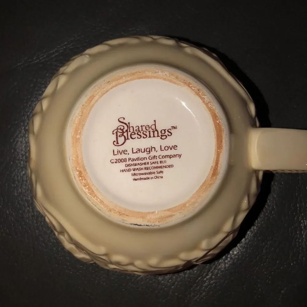 Live Laugh Love Cup & Saucer in Chocolate Brown and Ivory